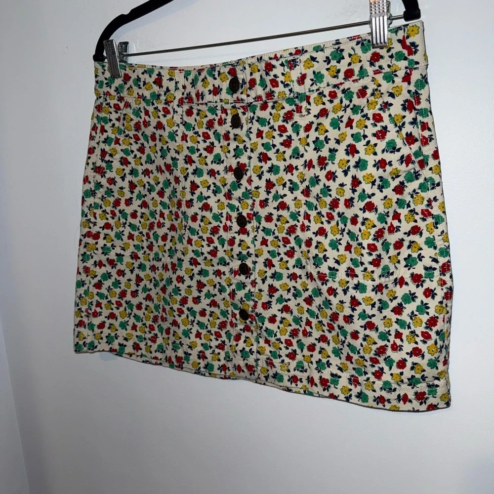 🌼 J.Crew Mercantile Floral Button Front Mini Skirt Size 10 Cotton Stretch
